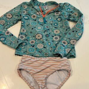 Ruffle butts girls swimsuit size 10 teal and peach